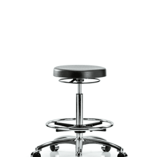 Class 10 Polyurethane Clean Room Stool - High Bench Height with Chrome Foot Ring & Casters - CLR-PHBSO-CR-CF-CC