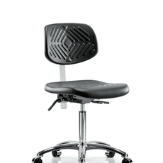 Class 10 Polyurethane Clean Room Chair - Medium Bench Height with Casters in Black Polyurethane - CLR-PMBCH-CR-NF-CC-BLK