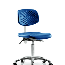 Class 10 Polyurethane Clean Room Chair - Medium Bench Height with Casters in Blue Polyurethane - CLR-PMBCH-CR-NF-CC-BLU