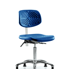 Class 10 Polyurethane Clean Room Chair - Medium Bench Height with Stationary Glides in Blue Polyurethane - CLR-PMBCH-CR-NF-RG-BLU