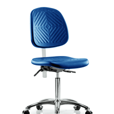 Class 10 Polyurethane Clean Room Chair - Medium Bench Height with Medium Back & Casters in Blue Polyurethane - CLR-PMBCH-MB-CR-NF-CC-BLU