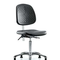 Class 10 Polyurethane Clean Room Chair - Medium Bench Height with Medium Back & Stationary Glides in Black Polyurethane - CLR-PMBCH-MB-CR-NF-RG-BLK