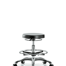 Class 10 Polyurethane Clean Room Stool - Medium Bench Height with Chrome Foot Ring & Casters - CLR-PMBSO-CR-CF-CC