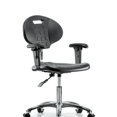 Class 10 Erie Polyurethane Clean Room Chair - Desk Height with Adjustable Arms & Casters in Black Polyurethane - CLR-TPDHCH-CR-A1-CC-BLK
