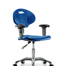 Class 10 Erie Polyurethane Clean Room Chair - Desk Height with Adjustable Arms & Casters in Blue Polyurethane - CLR-TPDHCH-CR-A1-CC-BLU