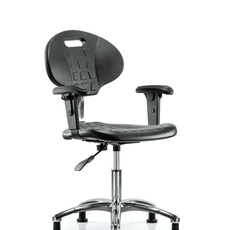 Class 10 Erie Polyurethane Clean Room Chair - Desk Height with Adjustable Arms & Stationary Glides in Black Polyurethane - CLR-TPDHCH-CR-A1-RG-BLK