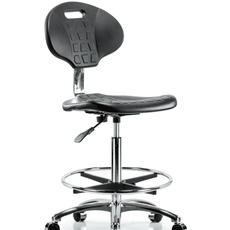 Class 10 Erie Polyurethane Clean Room Chair - High Bench Height with Chrome Foot Ring & Casters in Black Polyurethane - CLR-TPHBCH-CR-A0-CF-CC-BLK