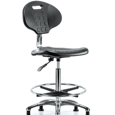 Class 10 Erie Polyurethane Clean Room Chair - High Bench Height with Chrome Foot Ring & Stationary Glides in Black Polyurethane - CLR-TPHBCH-CR-A0-CF-RG-BLK