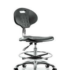 Class 10 Erie Polyurethane Clean Room Chair - Medium Bench Height with Chrome Foot Ring & Casters in Black Polyurethane - CLR-TPMBCH-CR-A0-CF-CC-BLK