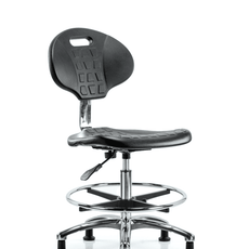 Class 10 Erie Polyurethane Clean Room Chair - Medium Bench Height with Chrome Foot Ring & Stationary Glides in Black Polyurethane - CLR-TPMBCH-CR-A0-CF-RG-BLK