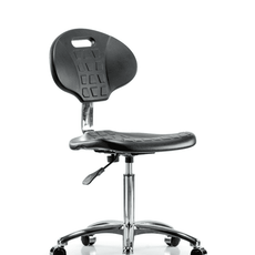 Class 10 Erie Polyurethane Clean Room Chair - Medium Bench Height with Casters in Black Polyurethane - CLR-TPMBCH-CR-A0-NF-CC-BLK