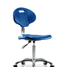 Class 10 Erie Polyurethane Clean Room Chair - Medium Bench Height with Casters in Blue Polyurethane - CLR-TPMBCH-CR-A0-NF-CC-BLU