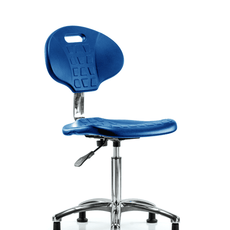 Class 10 Erie Polyurethane Clean Room Chair - Medium Bench Height with Stationary Glides in Blue Polyurethane - CLR-TPMBCH-CR-A0-NF-RG-BLU