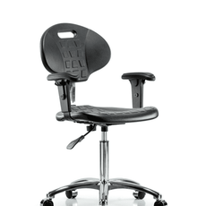 Class 10 Erie Polyurethane Clean Room Chair - Medium Bench Height with Adjustable Arms & Casters in Black Polyurethane - CLR-TPMBCH-CR-A1-NF-CC-BLK