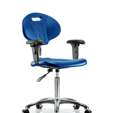 Class 10 Erie Polyurethane Clean Room Chair - Medium Bench Height with Adjustable Arms & Casters in Blue Polyurethane - CLR-TPMBCH-CR-A1-NF-CC-BLU