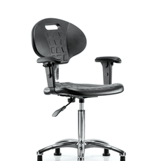 Class 10 Erie Polyurethane Clean Room Chair - Medium Bench Height with Adjustable Arms & Stationary Glides in Black Polyurethane - CLR-TPMBCH-CR-A1-NF-RG-BLK