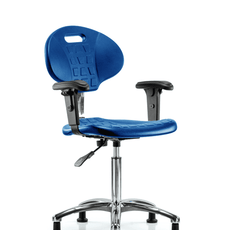 Class 10 Erie Polyurethane Clean Room Chair - Medium Bench Height with Adjustable Arms & Stationary Glides in Blue Polyurethane - CLR-TPMBCH-CR-A1-NF-RG-BLU