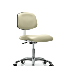 Class 10 Clean Room Vinyl Chair Chrome - Desk Height with Casters in Adobe White Trailblazer Vinyl - CLR-VDHCH-CR-CC-8501