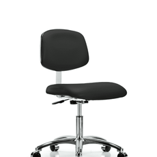 Class 10 Clean Room Vinyl Chair Chrome - Desk Height with Casters in Black Trailblazer Vinyl - CLR-VDHCH-CR-CC-8540