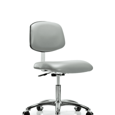 Class 10 Clean Room Vinyl Chair Chrome - Desk Height with Casters in Dove Trailblazer Vinyl - CLR-VDHCH-CR-CC-8567