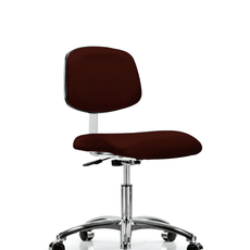 Class 10 Clean Room Vinyl Chair Chrome - Desk Height with Casters in Burgundy Trailblazer Vinyl - CLR-VDHCH-CR-CC-8569