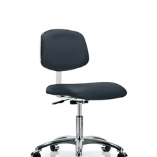 Class 10 Clean Room Vinyl Chair Chrome - Desk Height with Casters in Imperial Blue Trailblazer Vinyl - CLR-VDHCH-CR-CC-8582