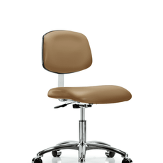 Class 10 Clean Room Vinyl Chair Chrome - Desk Height with Casters in Taupe Trailblazer Vinyl - CLR-VDHCH-CR-CC-8584
