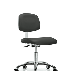 Class 10 Clean Room Vinyl Chair Chrome - Desk Height with Casters in Charcoal Trailblazer Vinyl - CLR-VDHCH-CR-CC-8605
