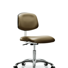 Class 10 Clean Room Vinyl Chair Chrome - Desk Height with Casters in Taupe Supernova Vinyl - CLR-VDHCH-CR-CC-8809