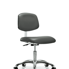 Class 10 Clean Room Vinyl Chair Chrome - Desk Height with Casters in Carbon Supernova Vinyl - CLR-VDHCH-CR-CC-8823