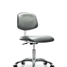 Class 10 Clean Room Vinyl Chair Chrome - Desk Height with Casters in Sterling Supernova Vinyl - CLR-VDHCH-CR-CC-8840