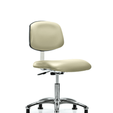 Class 10 Clean Room Vinyl Chair Chrome - Desk Height with Stationary Glides in Adobe White Trailblazer Vinyl - CLR-VDHCH-CR-RG-8501