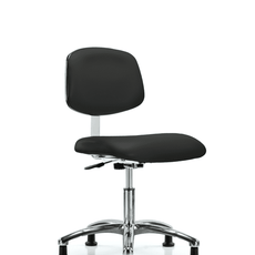 Class 10 Clean Room Vinyl Chair Chrome - Desk Height with Stationary Glides in Black Trailblazer Vinyl - CLR-VDHCH-CR-RG-8540
