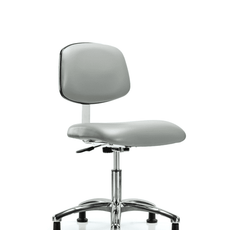 Class 10 Clean Room Vinyl Chair Chrome - Desk Height with Stationary Glides in Dove Trailblazer Vinyl - CLR-VDHCH-CR-RG-8567