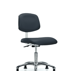Class 10 Clean Room Vinyl Chair Chrome - Desk Height with Stationary Glides in Imperial Blue Trailblazer Vinyl - CLR-VDHCH-CR-RG-8582