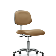 Class 10 Clean Room Vinyl Chair Chrome - Desk Height with Stationary Glides in Taupe Trailblazer Vinyl - CLR-VDHCH-CR-RG-8584