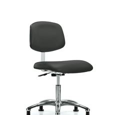 Class 10 Clean Room Vinyl Chair Chrome - Desk Height with Stationary Glides in Charcoal Trailblazer Vinyl - CLR-VDHCH-CR-RG-8605