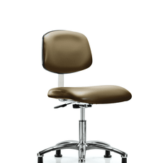 Class 10 Clean Room Vinyl Chair Chrome - Desk Height with Stationary Glides in Taupe Supernova Vinyl - CLR-VDHCH-CR-RG-8809