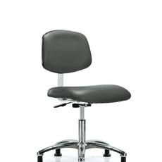 Class 10 Clean Room Vinyl Chair Chrome - Desk Height with Stationary Glides in Carbon Supernova Vinyl - CLR-VDHCH-CR-RG-8823