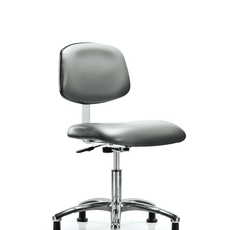 Class 10 Clean Room Vinyl Chair Chrome - Desk Height with Stationary Glides in Sterling Supernova Vinyl - CLR-VDHCH-CR-RG-8840