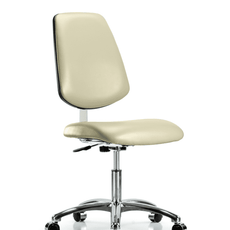 Class 10 Clean Room Vinyl Chair Chrome - Desk Height with Medium Back & Casters in Adobe White Trailblazer Vinyl - CLR-VDHCH-MB-CR-CC-8501