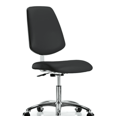 Class 10 Clean Room Vinyl Chair Chrome - Desk Height with Medium Back & Casters in Black Trailblazer Vinyl - CLR-VDHCH-MB-CR-CC-8540
