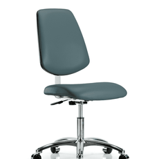 Class 10 Clean Room Vinyl Chair Chrome - Desk Height with Medium Back & Casters in Colonial Blue Trailblazer Vinyl - CLR-VDHCH-MB-CR-CC-8546