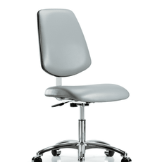 Class 10 Clean Room Vinyl Chair Chrome - Desk Height with Medium Back & Casters in Dove Trailblazer Vinyl - CLR-VDHCH-MB-CR-CC-8567