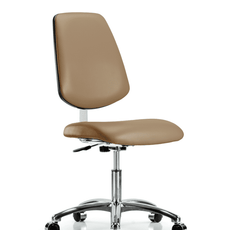 Class 10 Clean Room Vinyl Chair Chrome - Desk Height with Medium Back & Casters in Taupe Trailblazer Vinyl - CLR-VDHCH-MB-CR-CC-8584