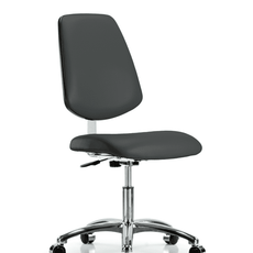 Class 10 Clean Room Vinyl Chair Chrome - Desk Height with Medium Back & Casters in Charcoal Trailblazer Vinyl - CLR-VDHCH-MB-CR-CC-8605