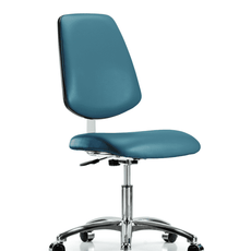 Class 10 Clean Room Vinyl Chair Chrome - Desk Height with Medium Back & Casters in Marine Blue Supernova Vinyl - CLR-VDHCH-MB-CR-CC-8801