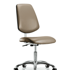Class 10 Clean Room Vinyl Chair Chrome - Desk Height with Medium Back & Casters in Taupe Supernova Vinyl - CLR-VDHCH-MB-CR-CC-8809