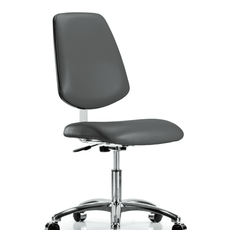 Class 10 Clean Room Vinyl Chair Chrome - Desk Height with Medium Back & Casters in Carbon Supernova Vinyl - CLR-VDHCH-MB-CR-CC-8823