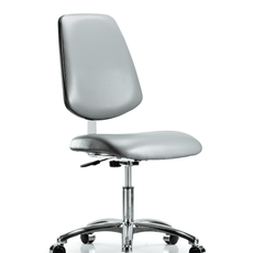 Class 10 Clean Room Vinyl Chair Chrome - Desk Height with Medium Back & Casters in Sterling Supernova Vinyl - CLR-VDHCH-MB-CR-CC-8840